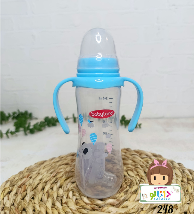 شیشه شیر دستهدار بی بی لند Baby Land کد 248 ظرفیت 240 میلیلیتر